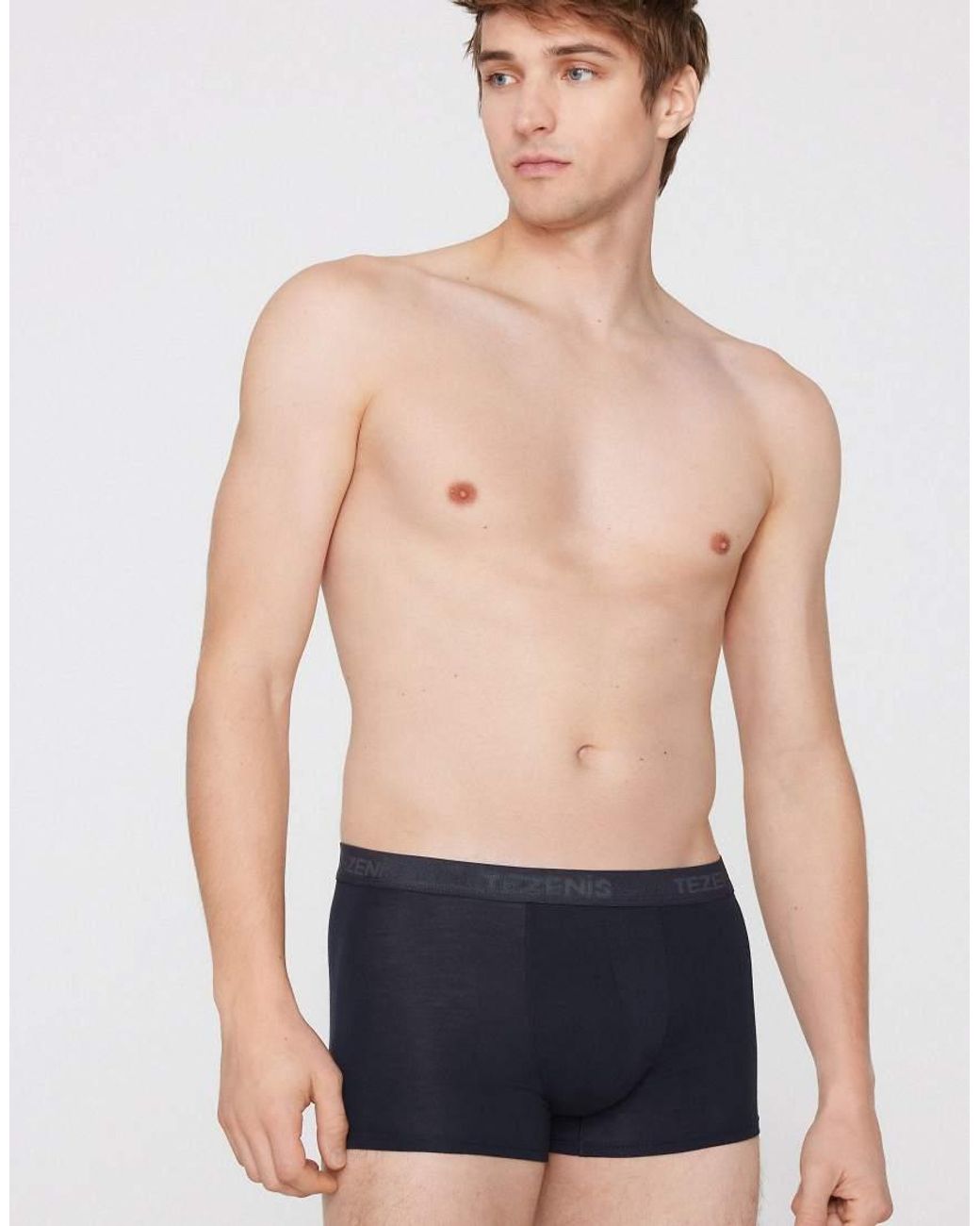 Tezenis Blue Stretch Viscose Boxers With Logo Elastic for men