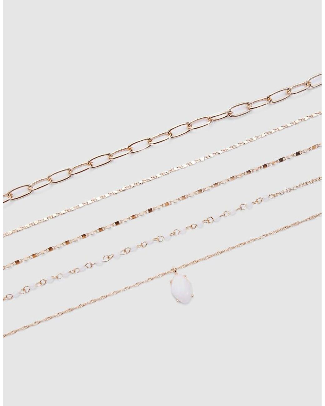 Stradivarius Brown Pack Of 5 Pink Stone Charm Necklaces