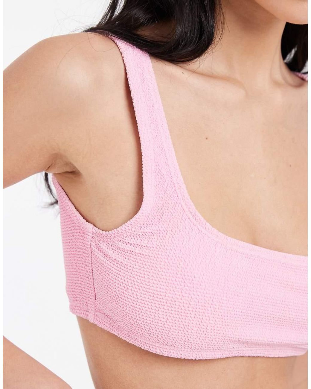 & Other Stories Pink Crinkle Scoop Front Bikini Top With Low Back