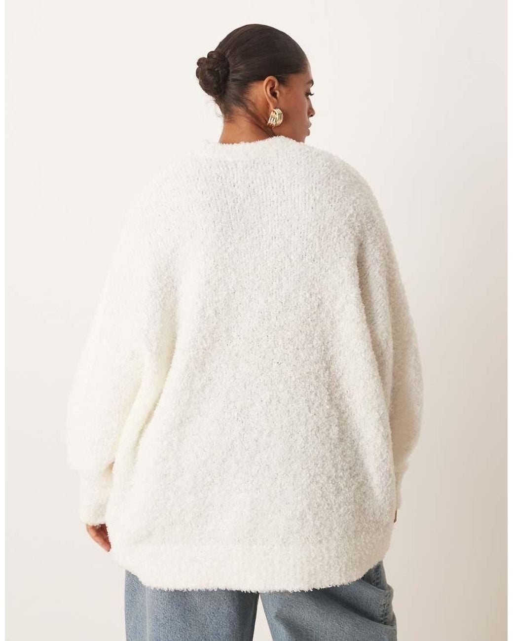 ASOS White Asos Design Curve Oversized Boucle Jumper With Curved Hem