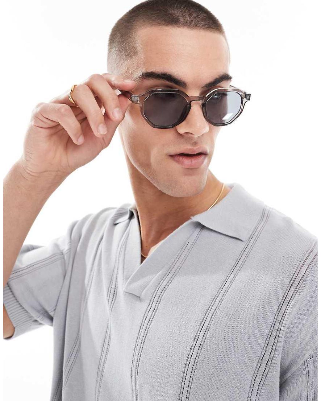 Occhiali Da Sole Esagonali Con Montatura E Lenti Grigie di ASOS in Gray da Uomo