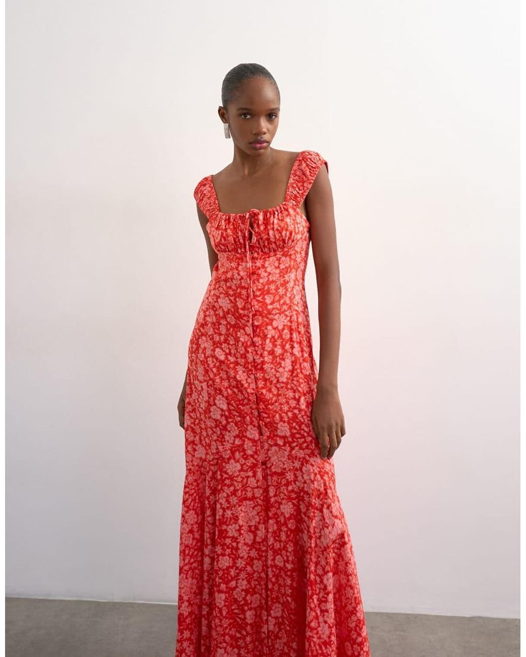 TOPSHOP Pink Button Front Cap Sleeve Maxi Sundress