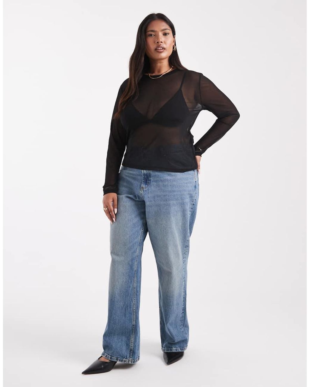 Noisy May Black Long Sleeve Mesh Top