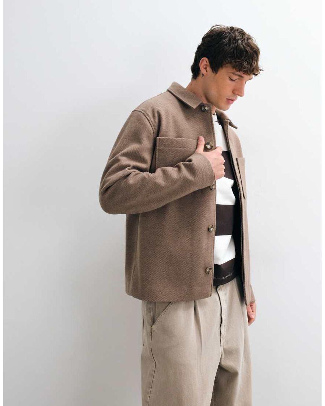 ASOS Brown Wool Look Double Pocket Shacket for men