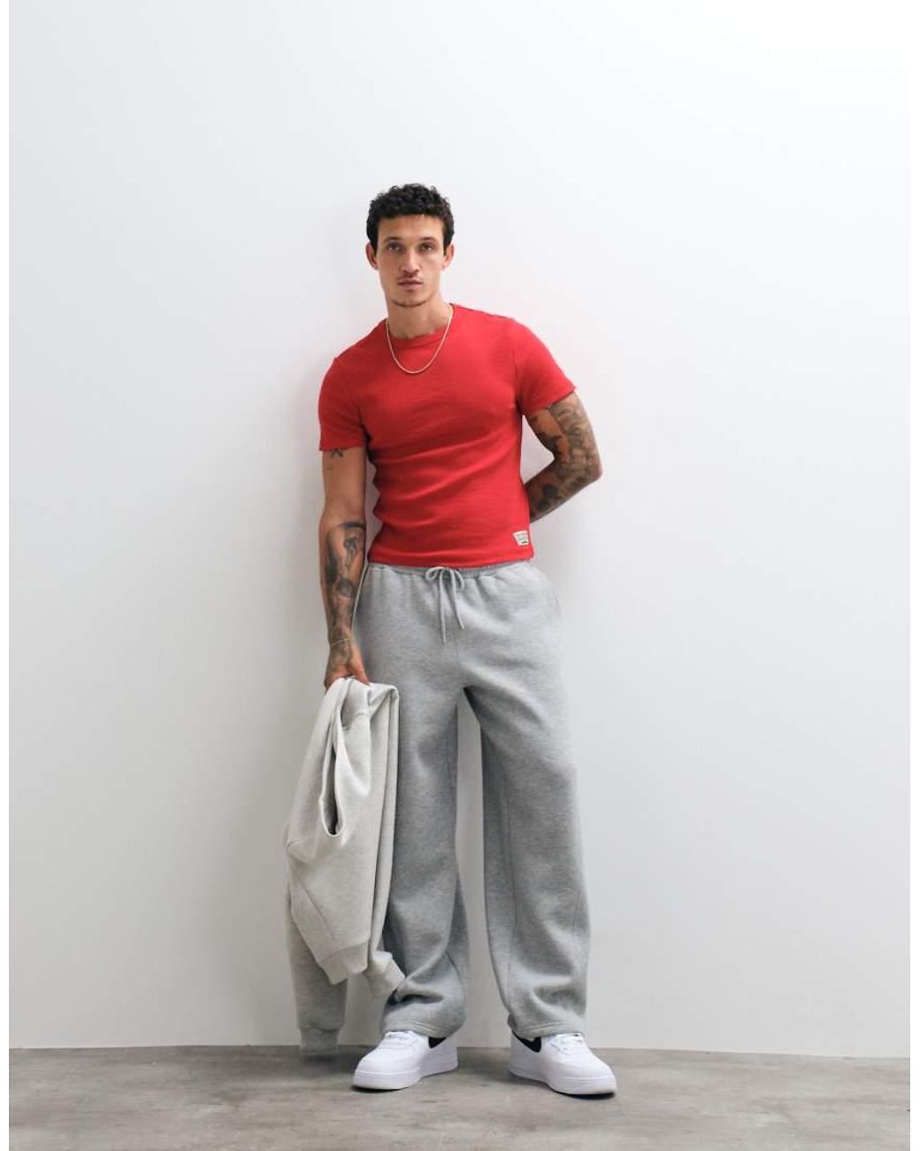 Collusion Red Fitted Ribbed Tee for men