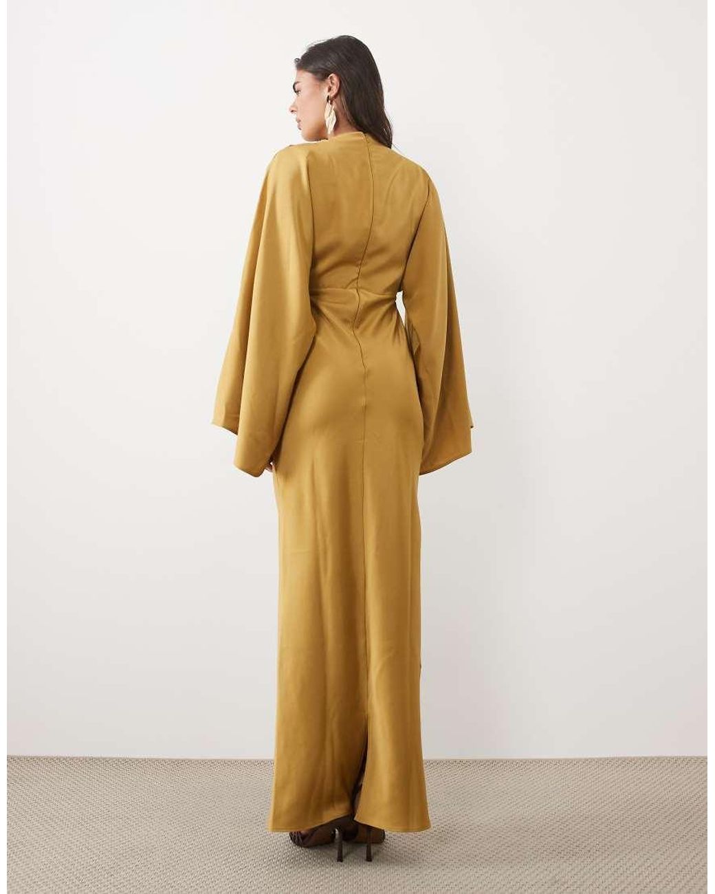 ASOS Metallic Draped Long Sleeve Cross Front High Neck Satin Maxi Dress