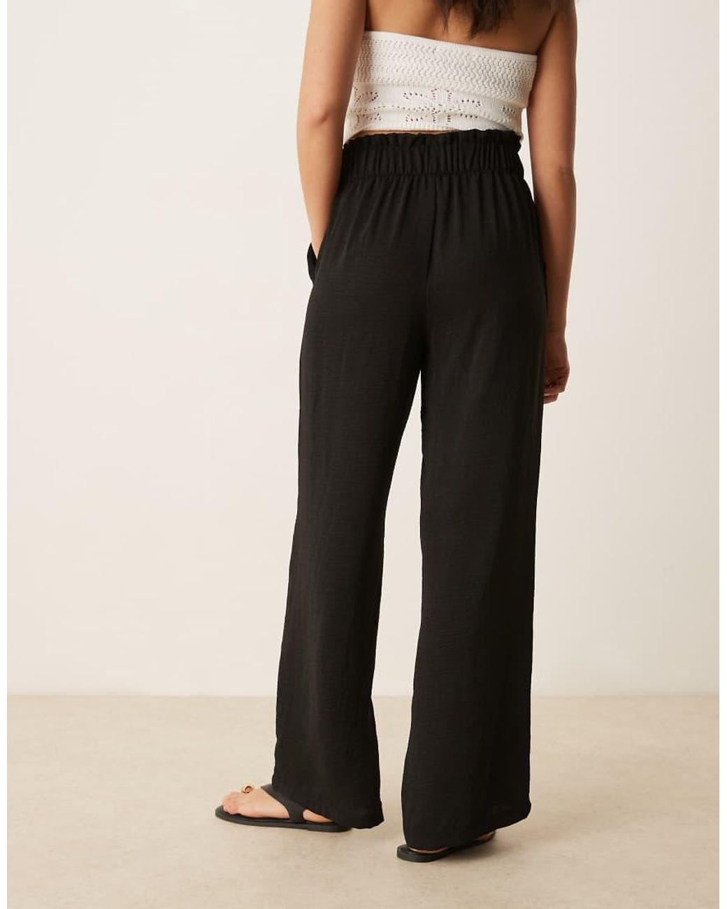 Jdy Natural Paperbag Waist Linen Look Wide Leg Pants