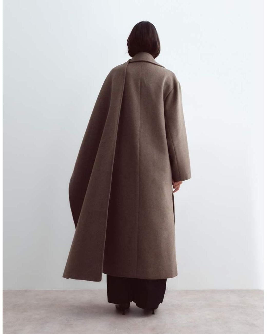 ARRANGE Brown Brushed Wool Double Breasted Coat With Removable Scarf