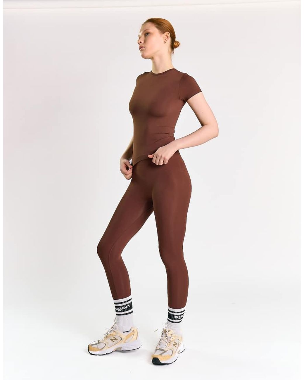 agon® Brown Crew Neck Short Sleeve Top