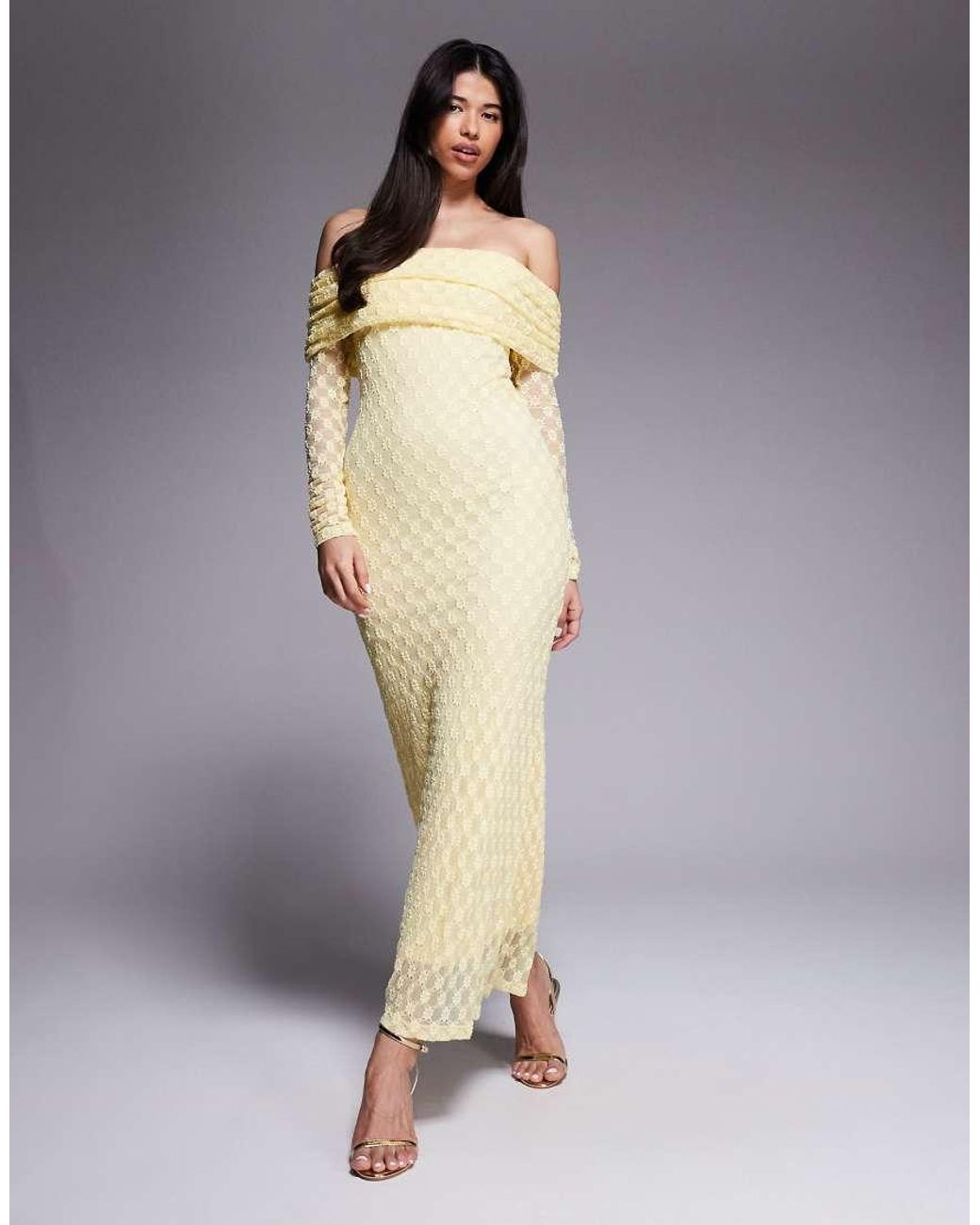Bardot Gray Adoni Off The Shoulder Textured Lace Maxi Dress