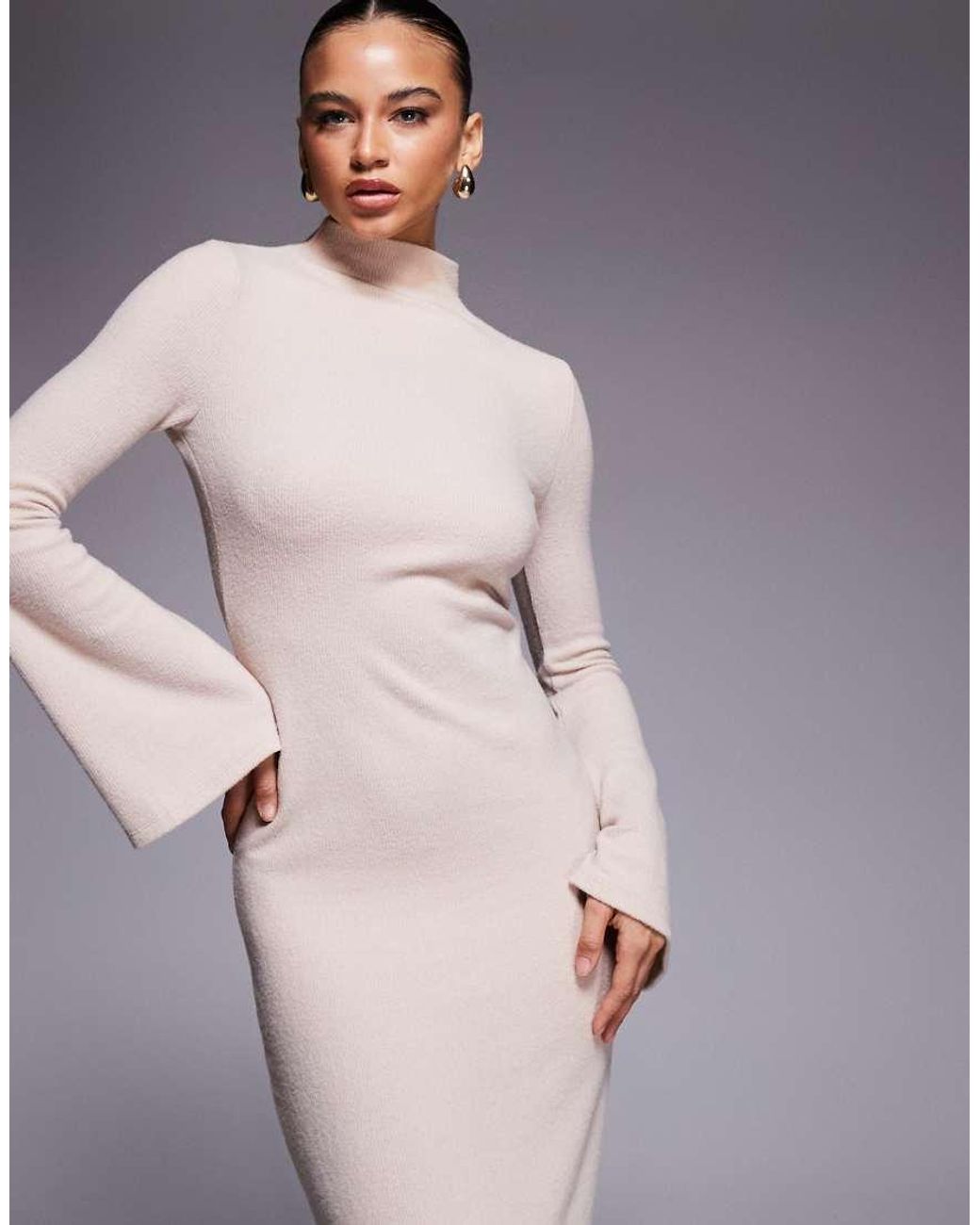 ASOS Gray Supersoft Maxi With Roll Neck And Open Back Detail
