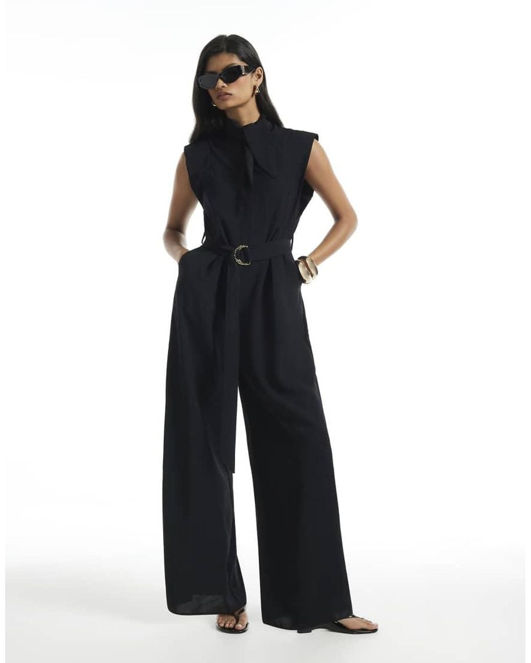 River Island Blue Neck Tie Jumpsuit