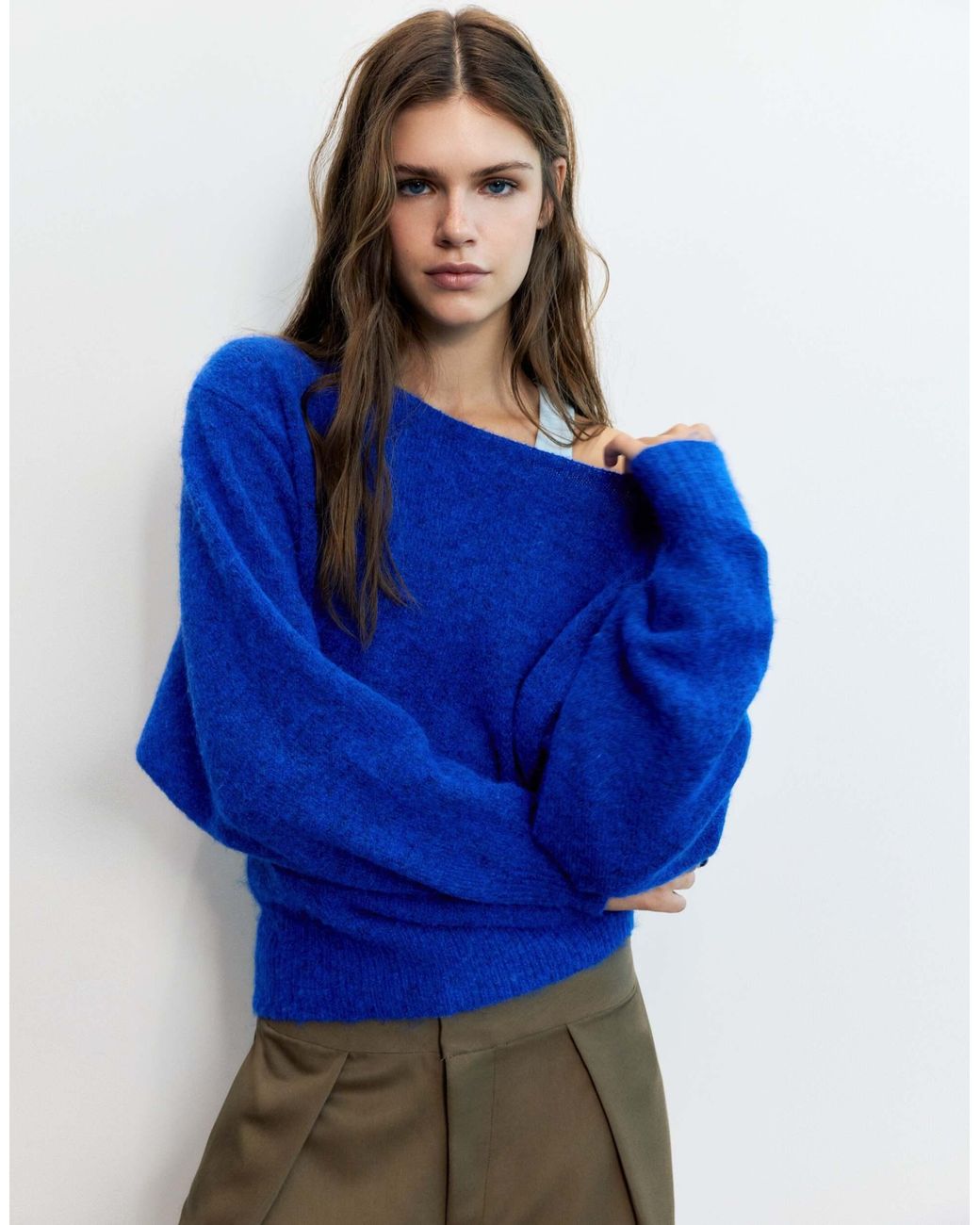 Pull&Bear Blue Regular fit pullover mit u-boot-ausschnitt