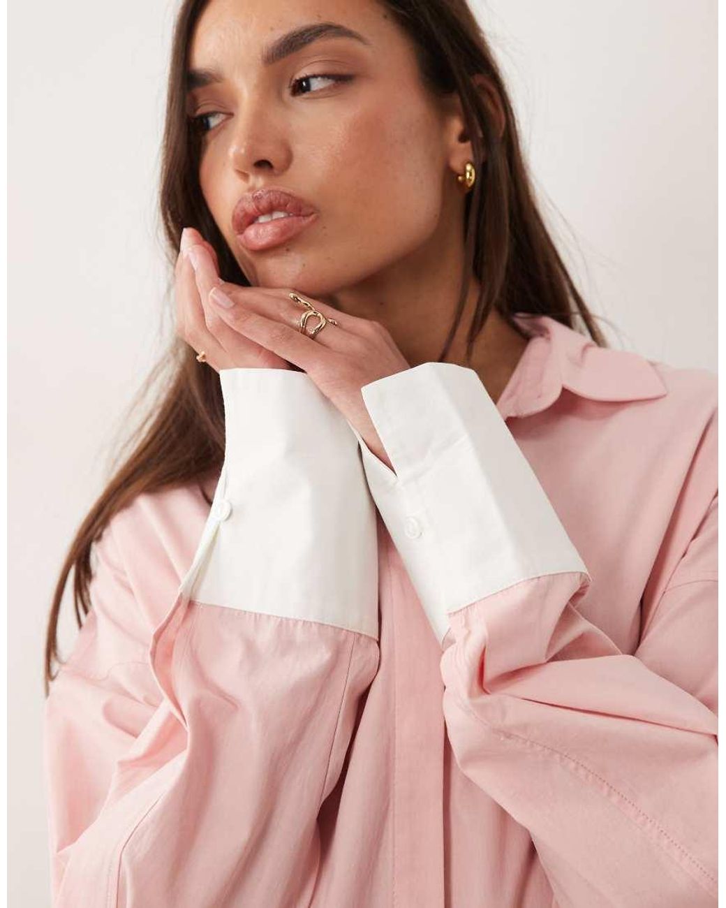 ASOS Pink Maxi Shirt Dress With Contrast Cuffs