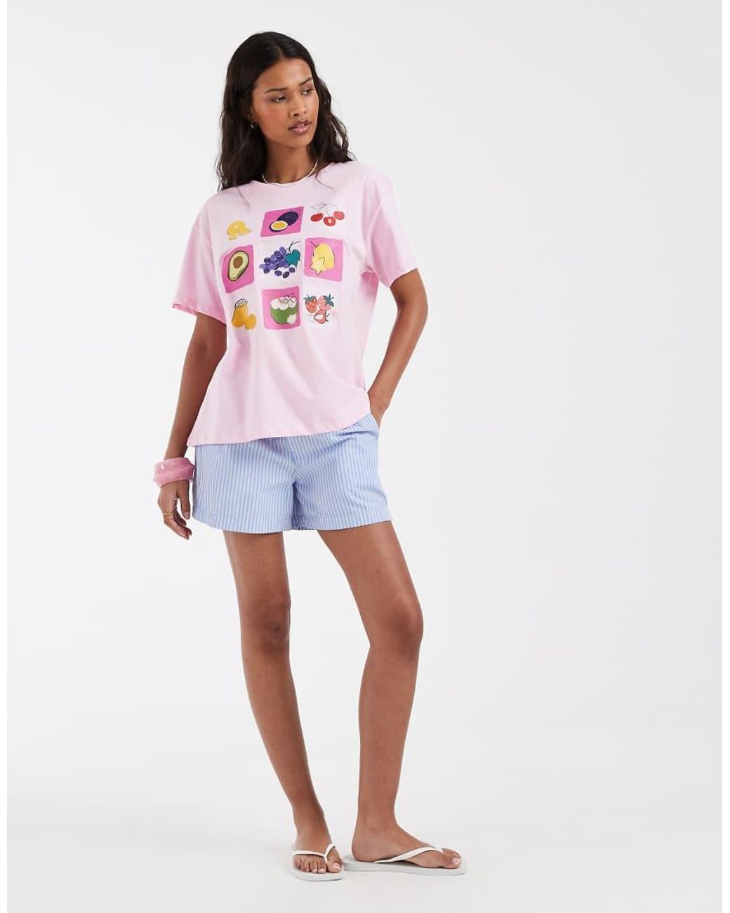 Pieces Pink Oversized Fruit Graphic T-shirt