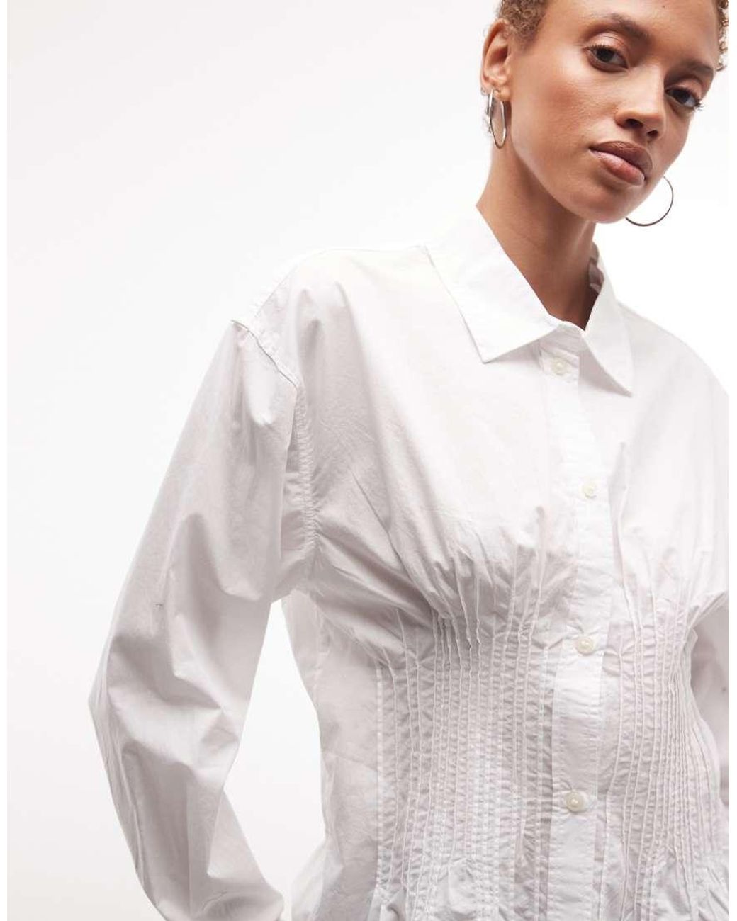 Weekday White Cinched Shirt With Rouching And Peplum Hem
