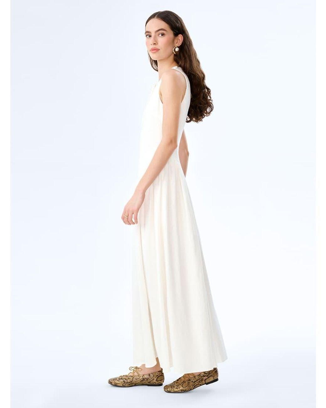 OMNES White Dresses Margate Dress Sleeveless Linen Midi Dress With Keyhole Detail