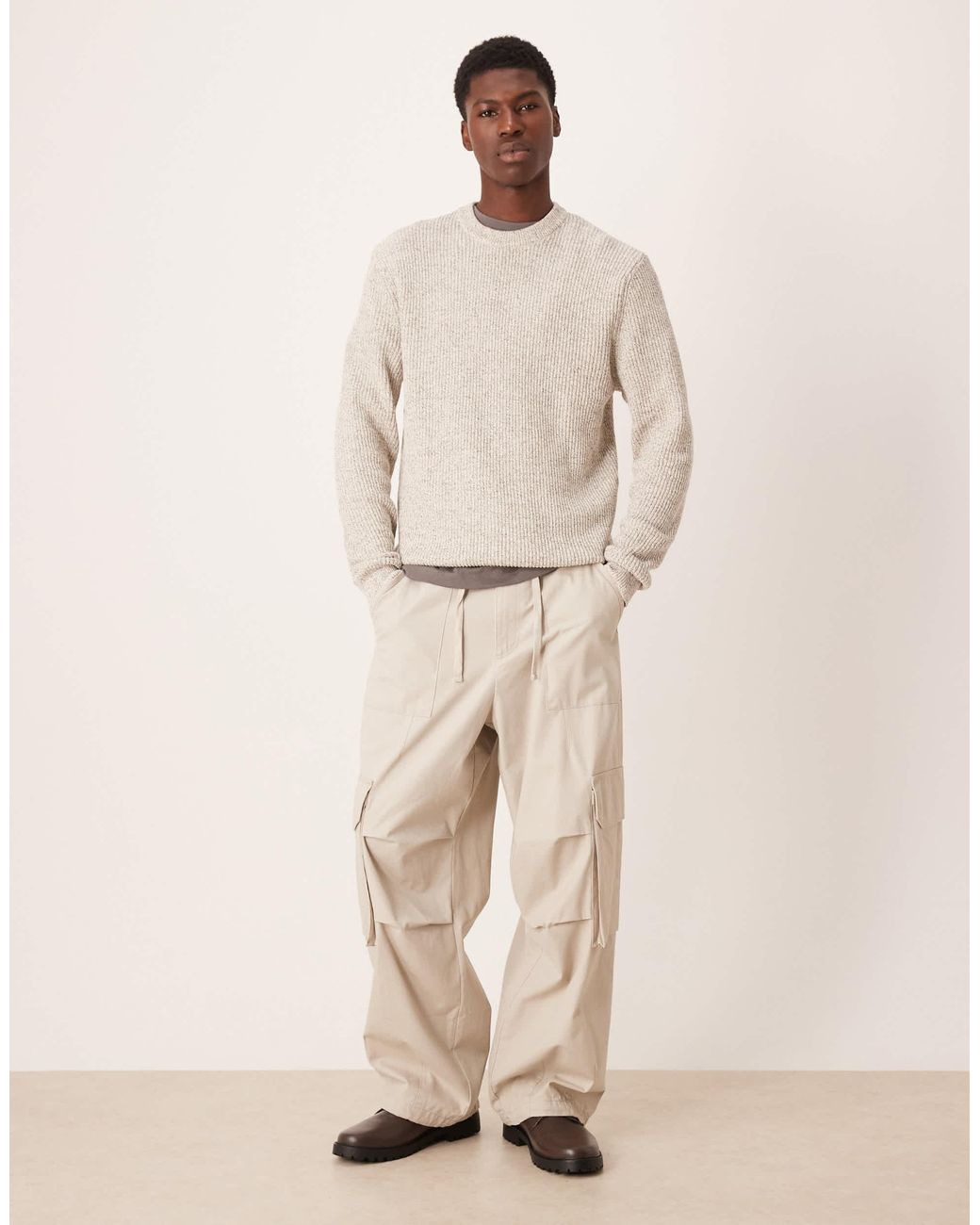 Mango – pullover aus baumwoll-grobstrick in Natural für Herren