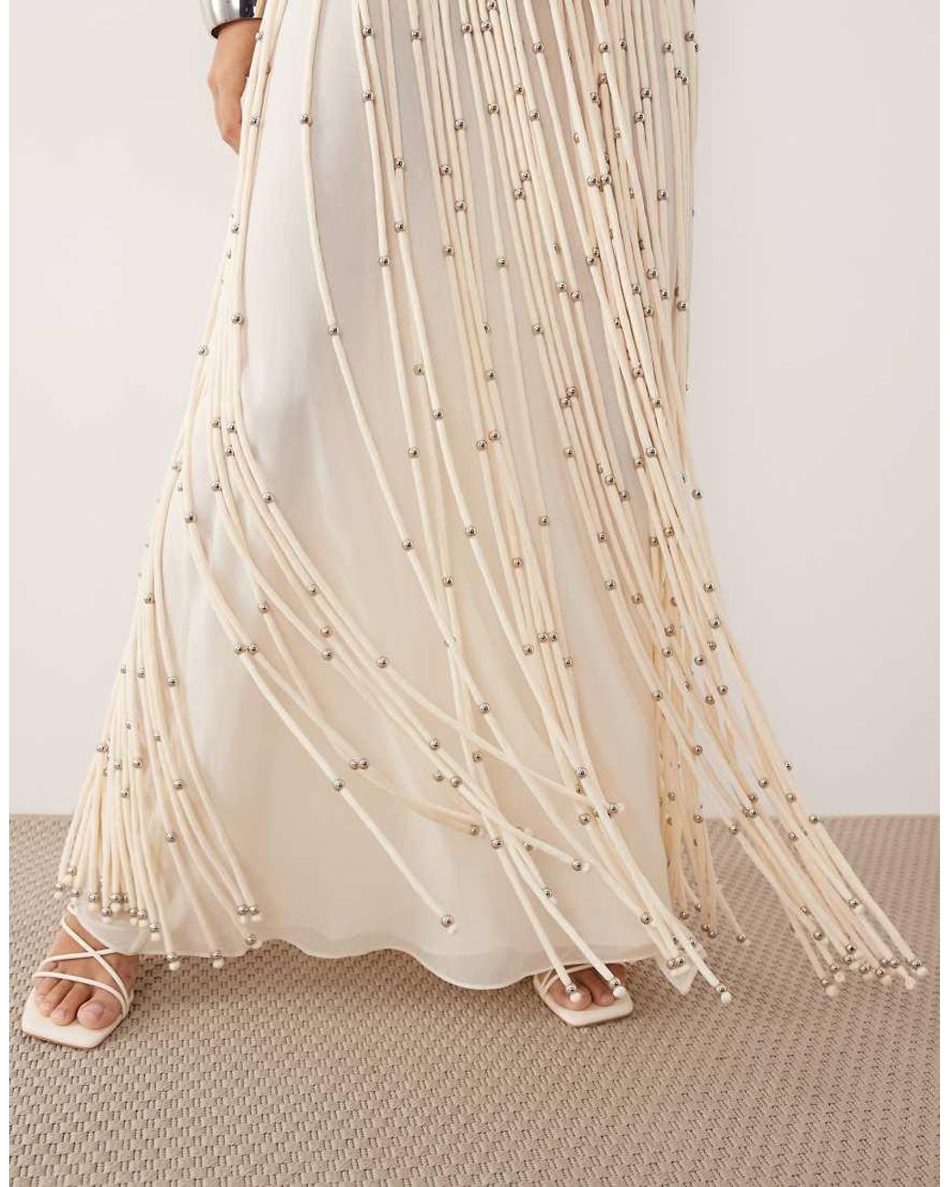 Mango Natural Premium Beaded Tassle Maxi Dress