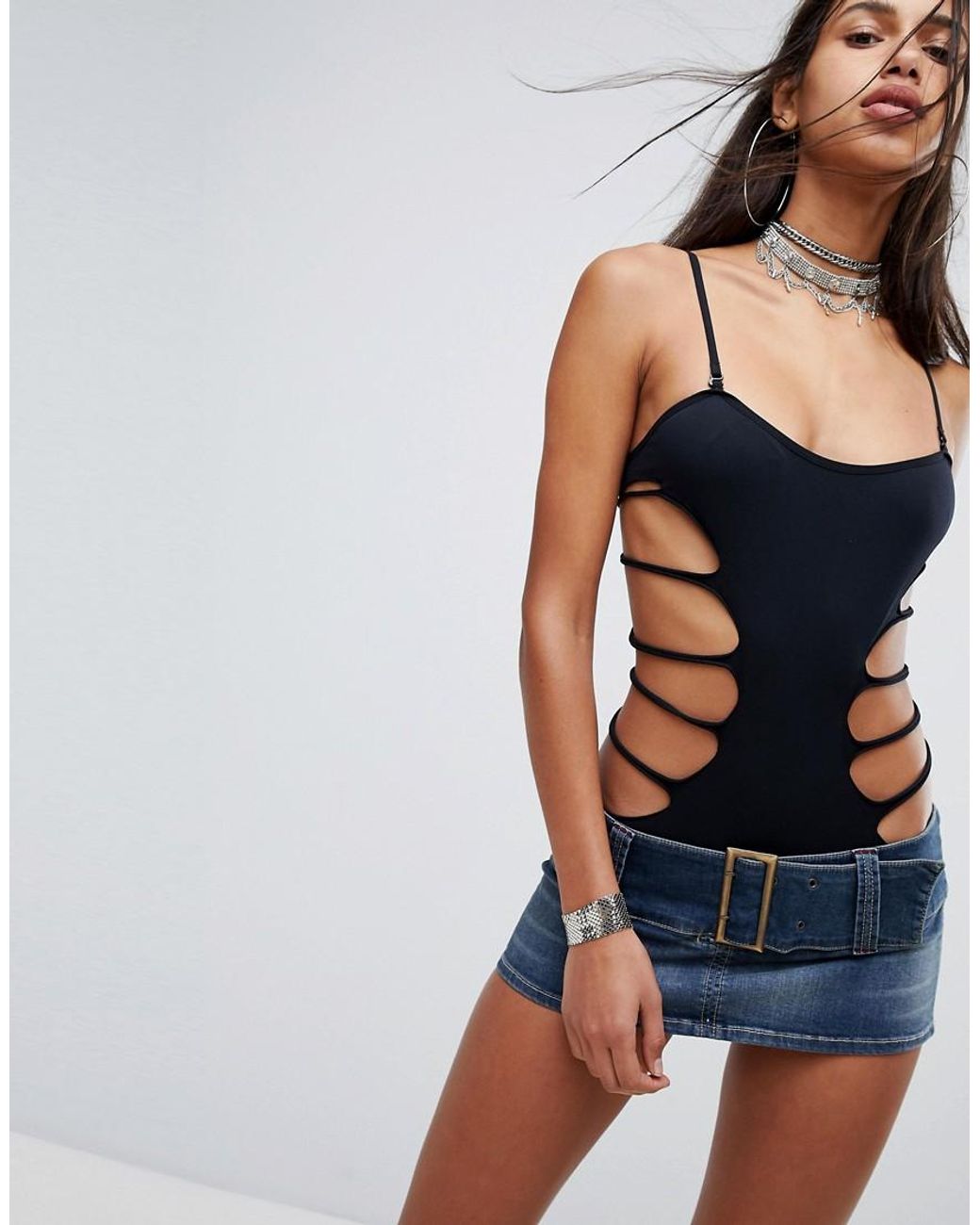 Jaded London Extreme Mini Denim Skirt With Belt in Blue
