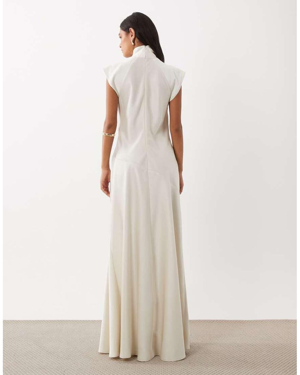 ASOS White High Neck Satin Maxi Dress With Godets