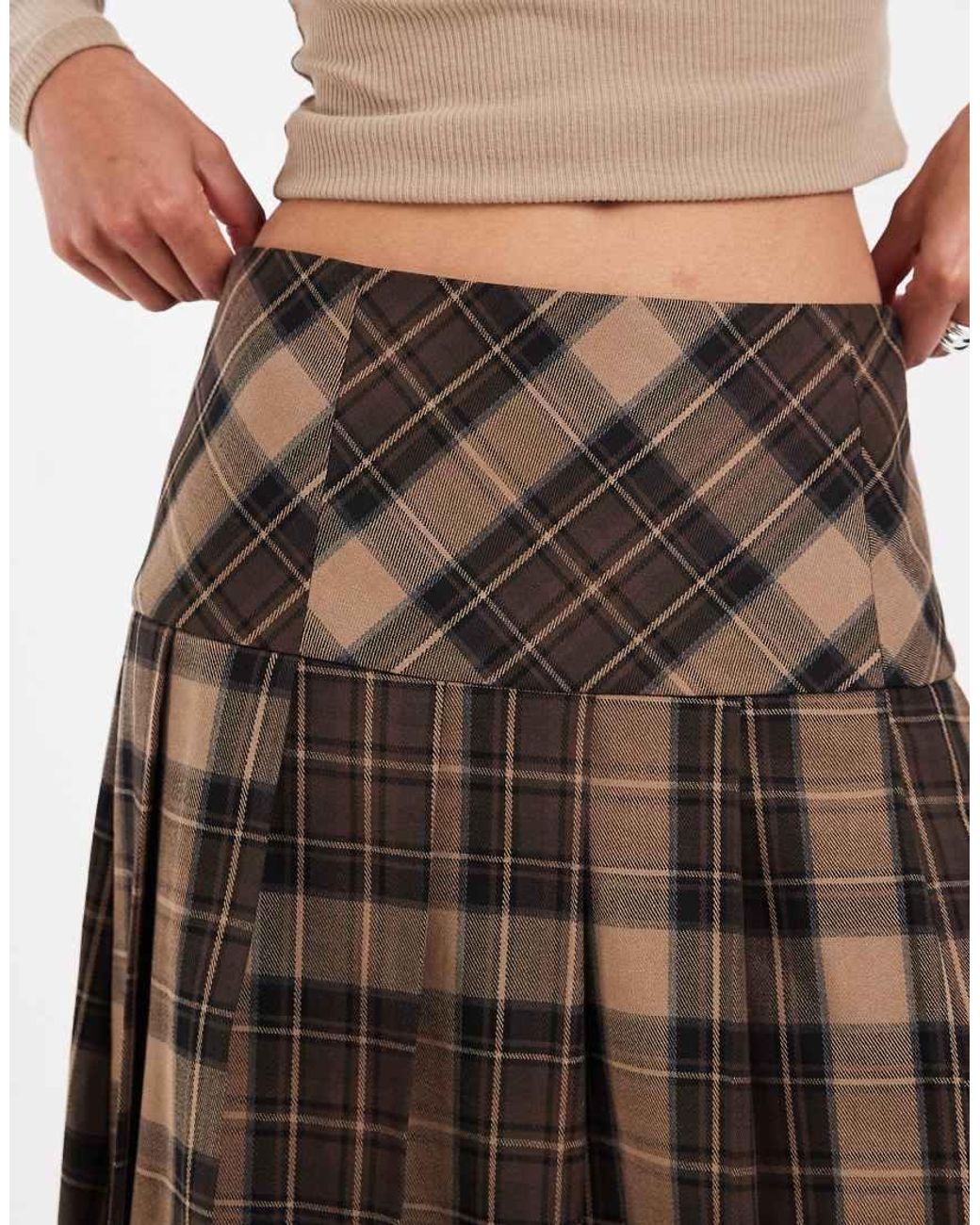 ASOS Natural Tailored Midi Kilt With Button Detail