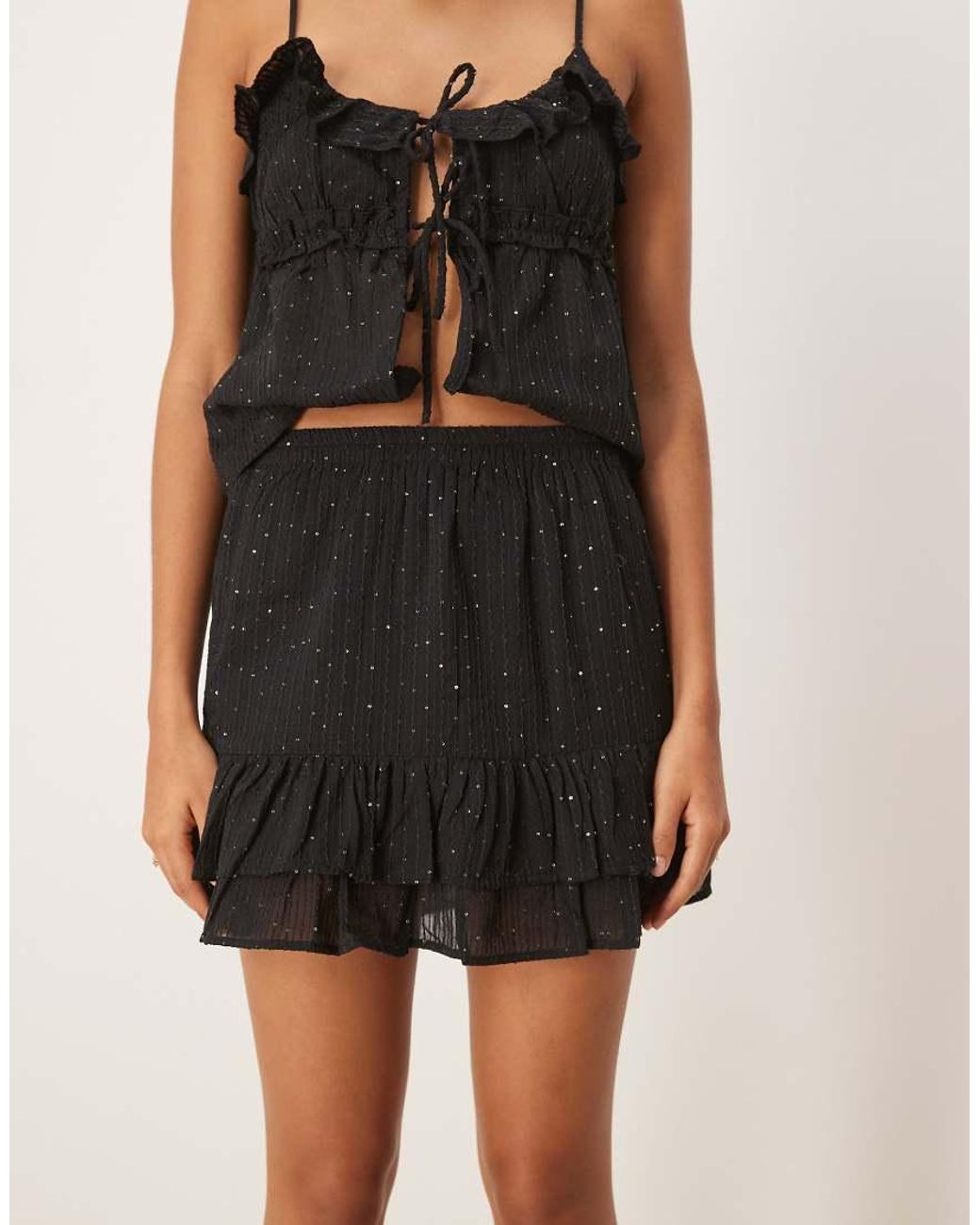 Pimkie Natural Sequin Detail Ruffle Hem Mini Skirt Co-ord