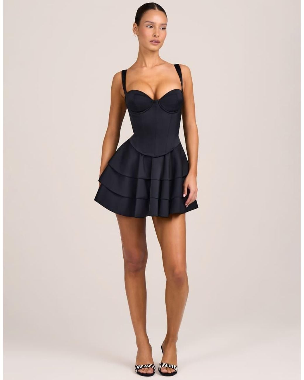 Oh Polly Blue Sweetheart Corset Detail Tiered Skirt Mini Dress