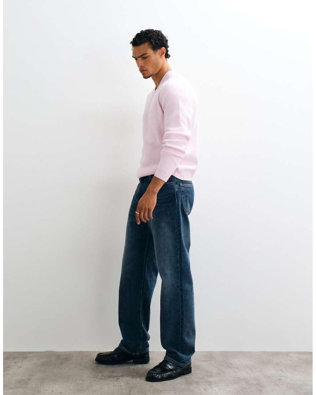 ASOS Pink Oversized V-Neck Knitted Jumper for men
