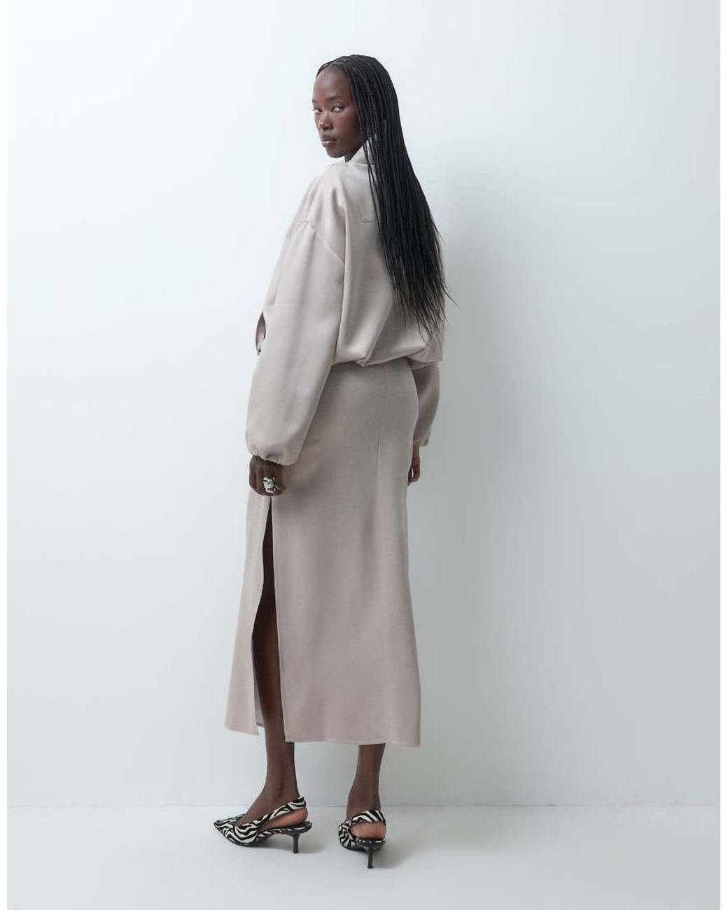 ASOS Gray Satin Maxi Column Skirt With Side Split