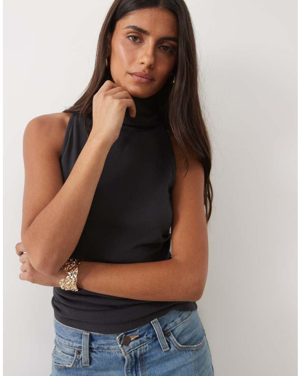ASOS Blue Supersoft Funnel Neck Sleeveless Top