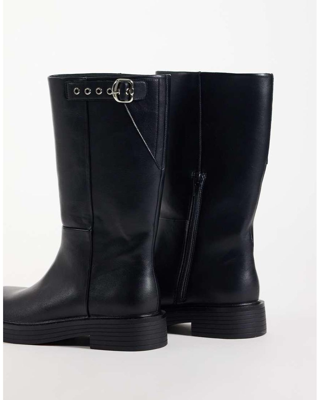 ASOS Blue Culhane Pull On Trucker Mid Calf Boots