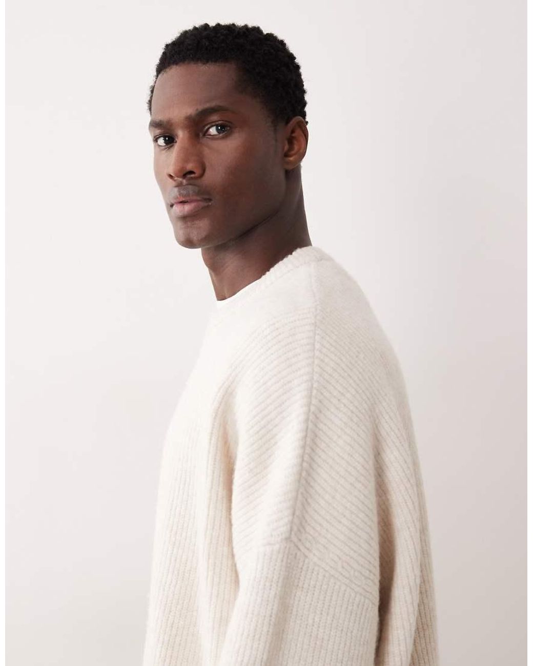 ASOS White Super Oversized Knitted Fisherman Rib Crew Neck Jumper for men