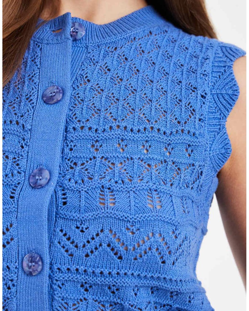 New Look Blue Stitched Scallop Edge Top