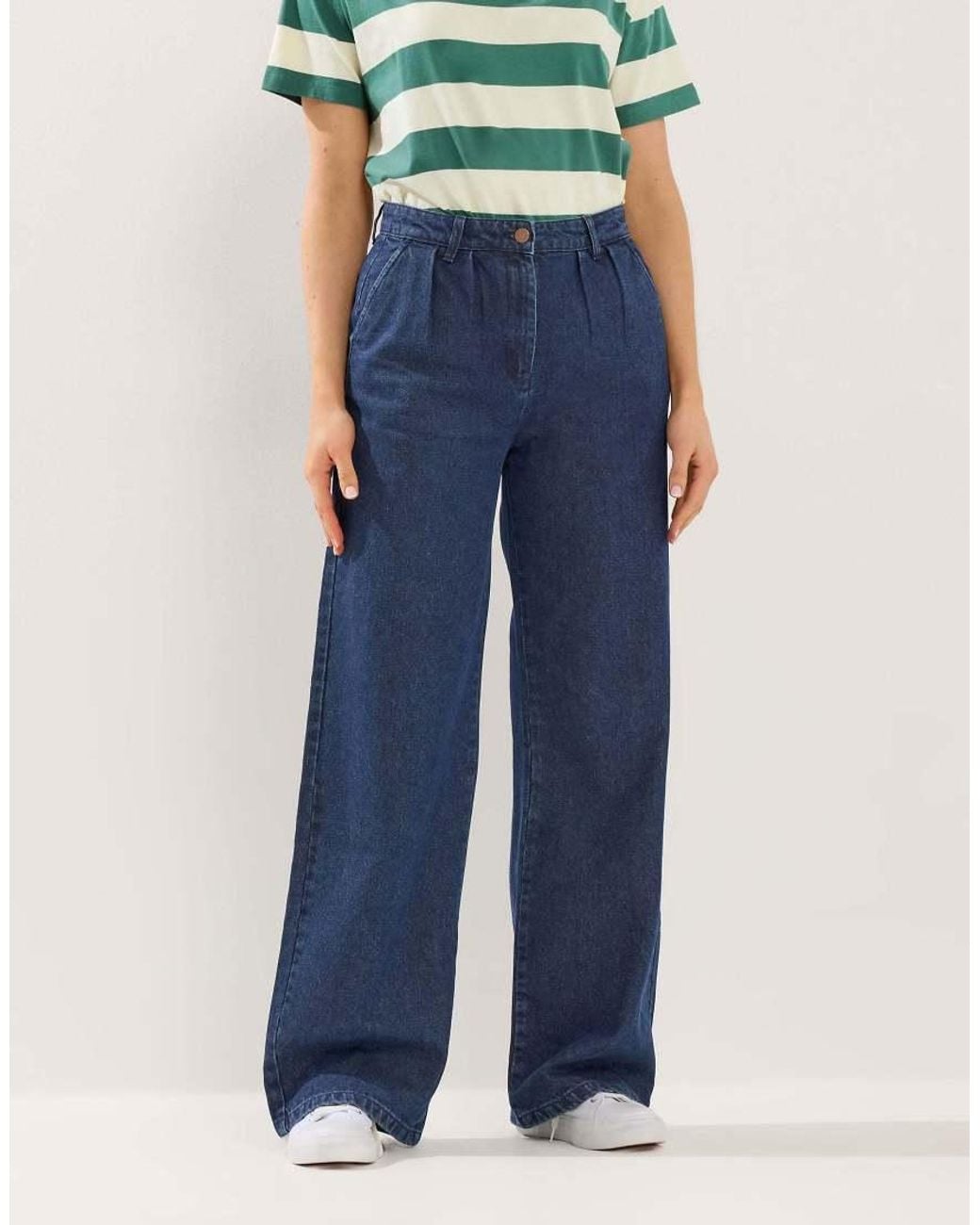 Long Tall Sally Blue Pleated Wide Leg Jeans