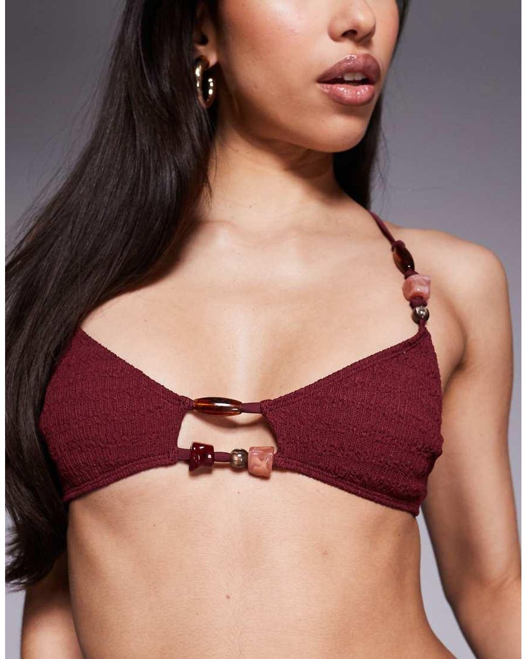 ASOS Red Ruth Cut Out Crop Bikini Top With Resin Trim