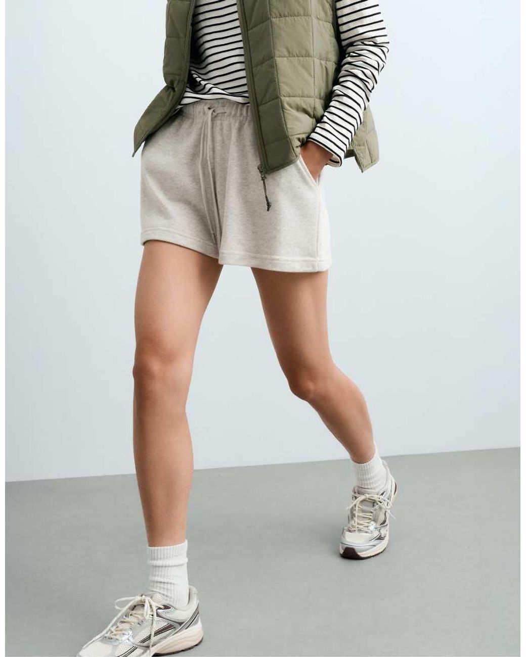 Oysho Gray Cotton Blend Fleece Shorts