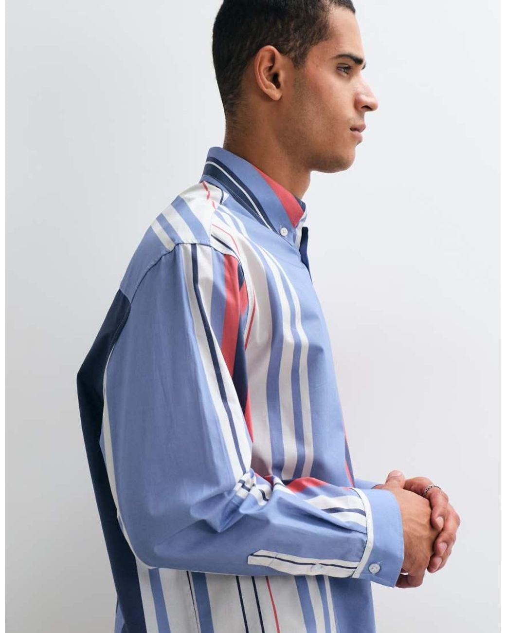 ASOS Blue Oversized Poplin Stripe Shirt for men