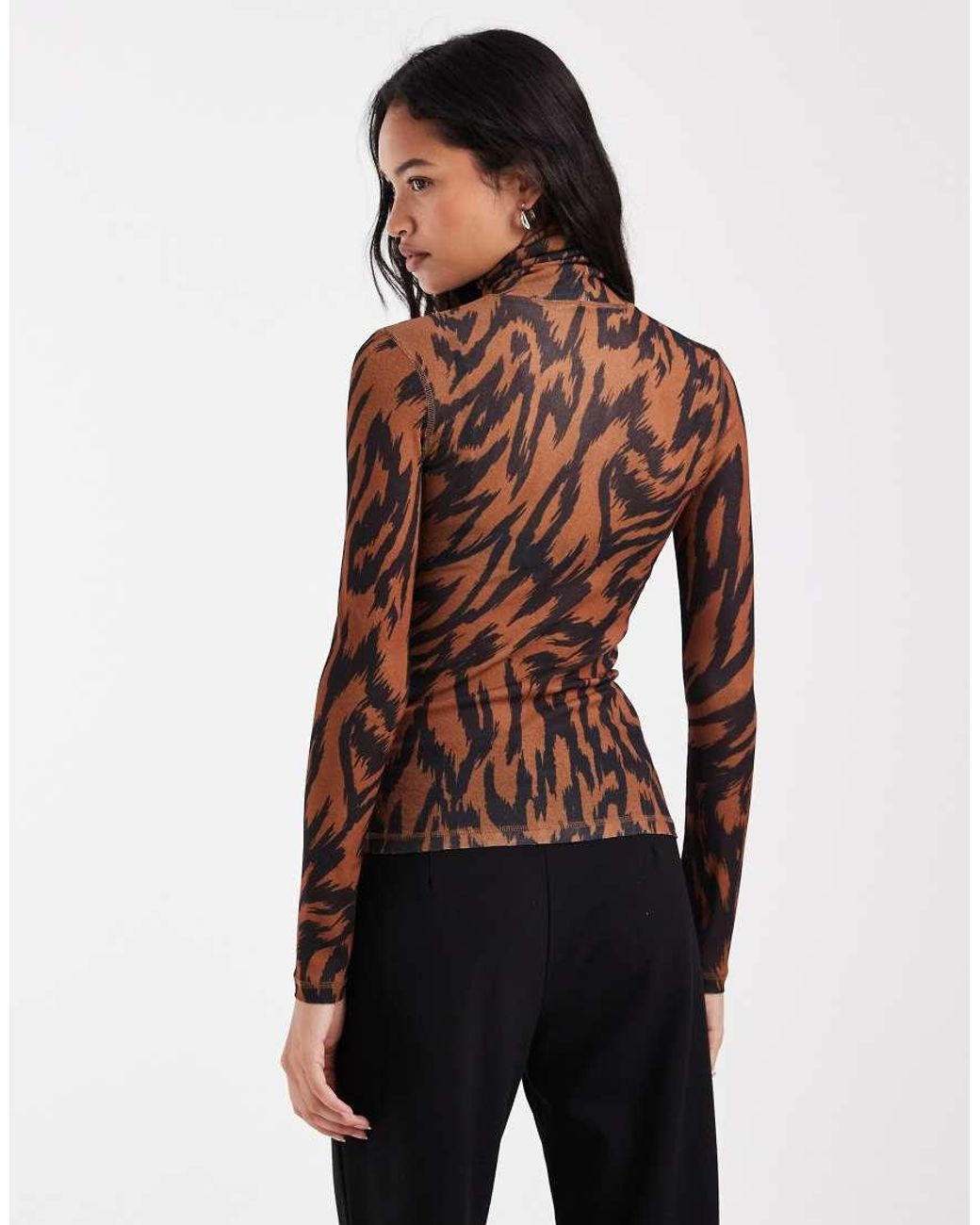 ASOS Brown Sheer Turtle Neck Long Sleeve