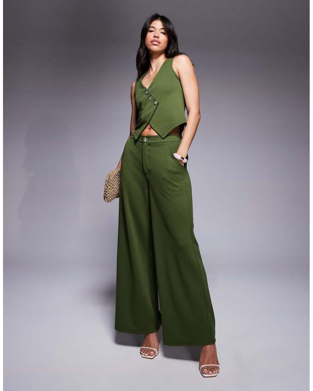 ASOS Green Co-ord Jersey Twill Asymmetric Waistcoat Top