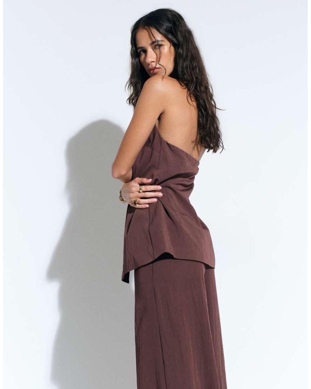 ASOS Brown Tailored Wide Leg Clean Waist Floaty Pants