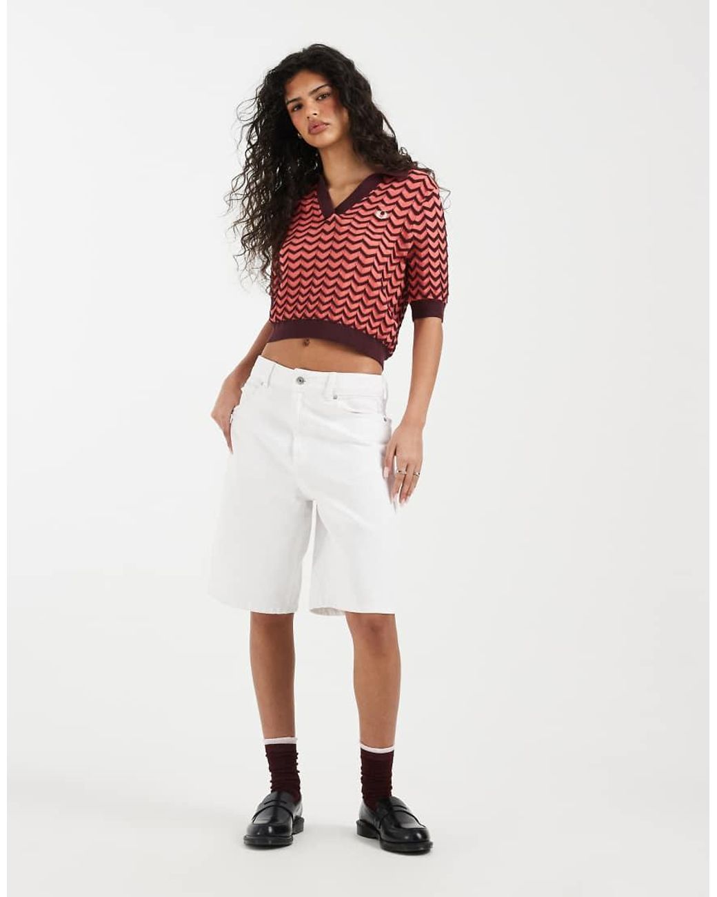 Fred Perry Red Pointelle Contrast Knitted Shirt