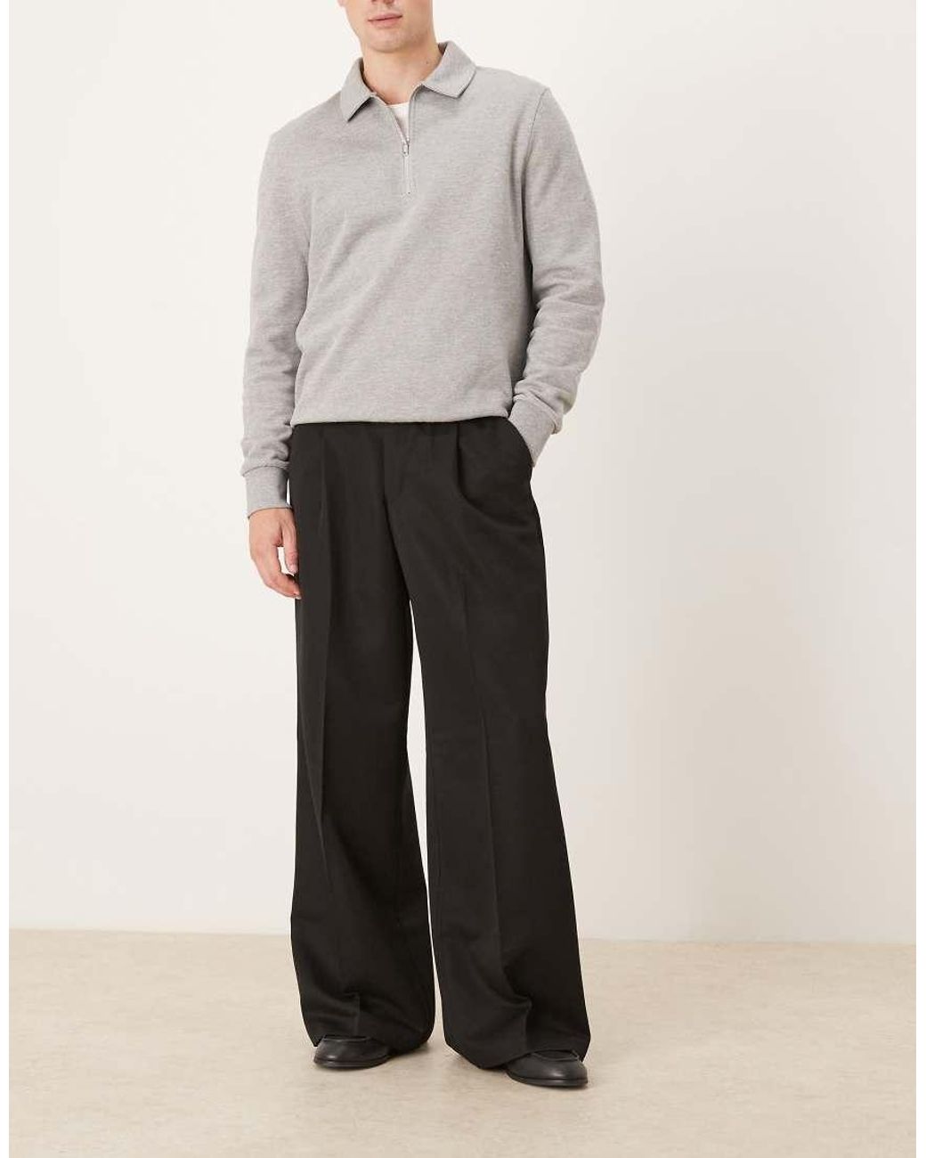 ASOS Black Smart Pleated Loose Leg Pants for men