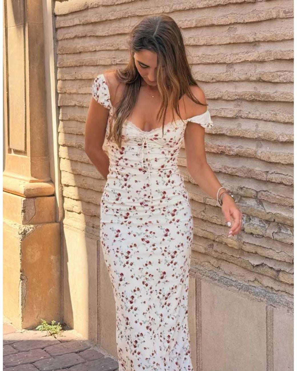Bershka White Lace Crinkle Midi Dress