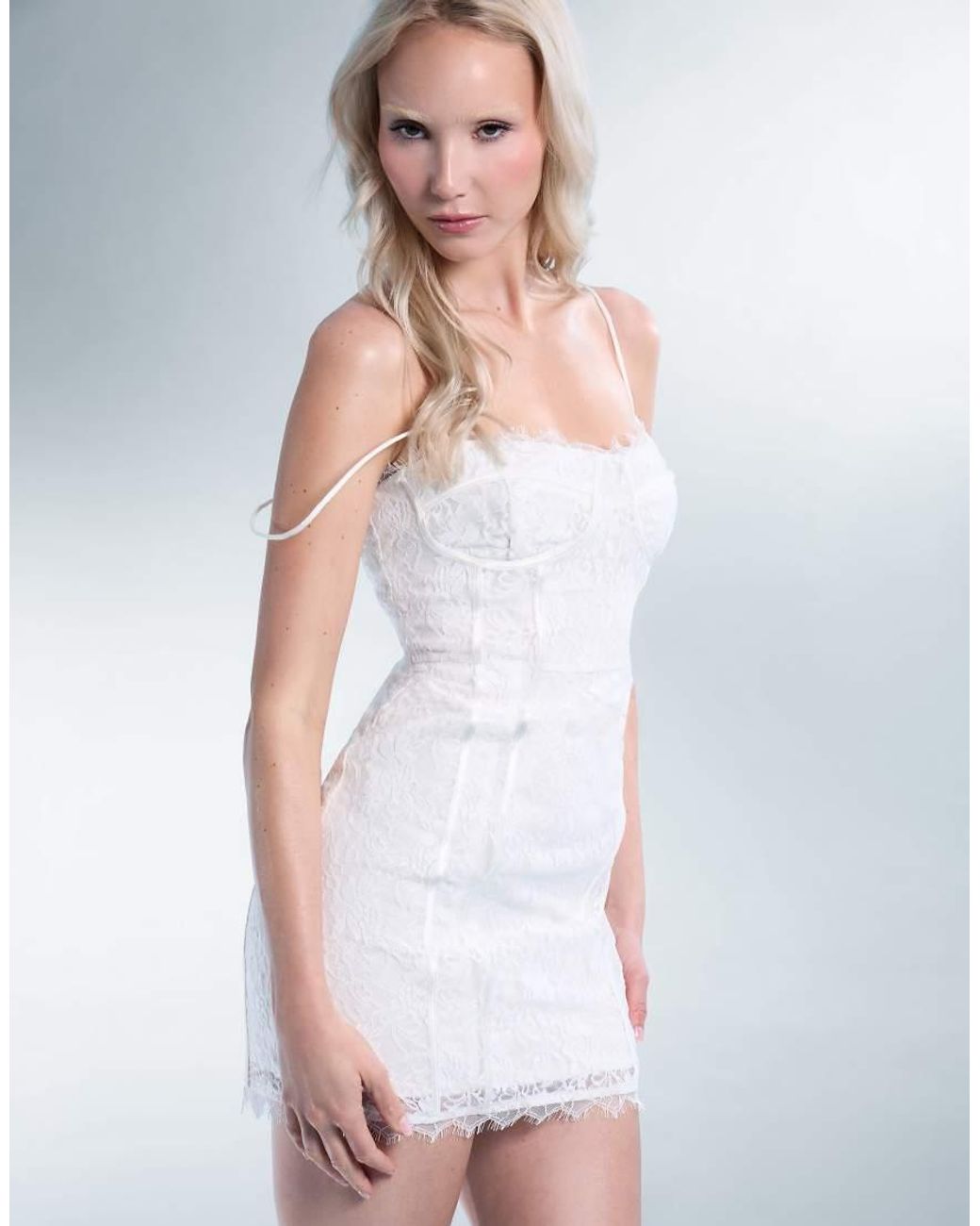 Public Desire White Bridal Lace Corset Detail Mini Dress