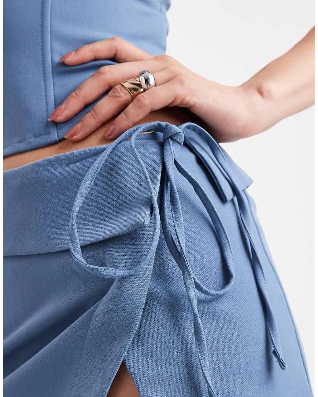 Edikted Blue Selena Asymmetric Wrap Mini Skirt