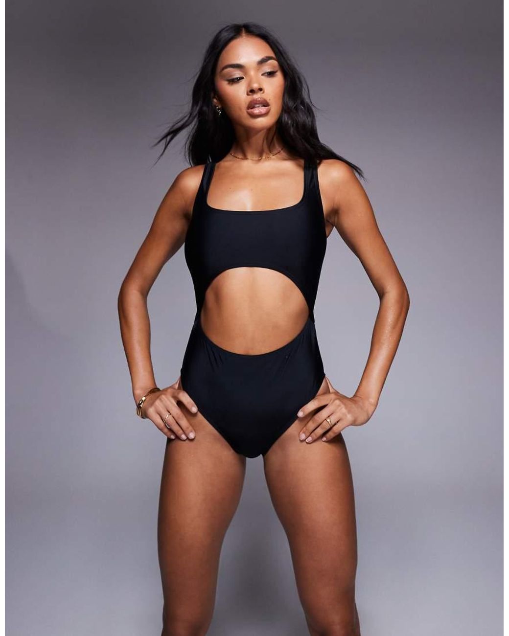 South Beach Black Essentials Cut Out Front Swimsuit