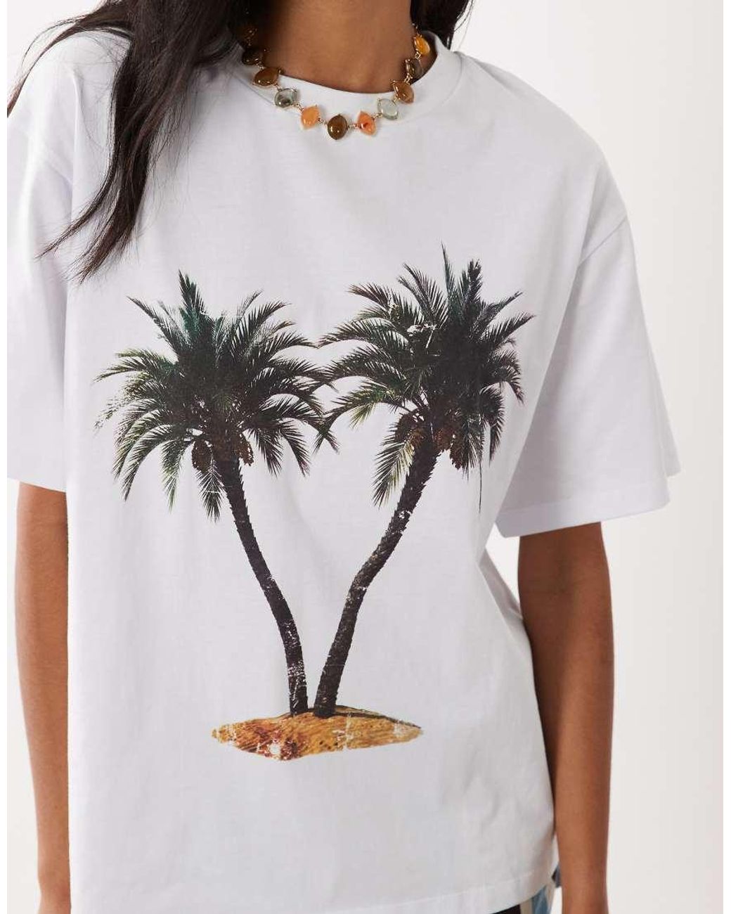 ASOS Red Slub Jersey Oversized T-Shirt With Palm Tree Graphic