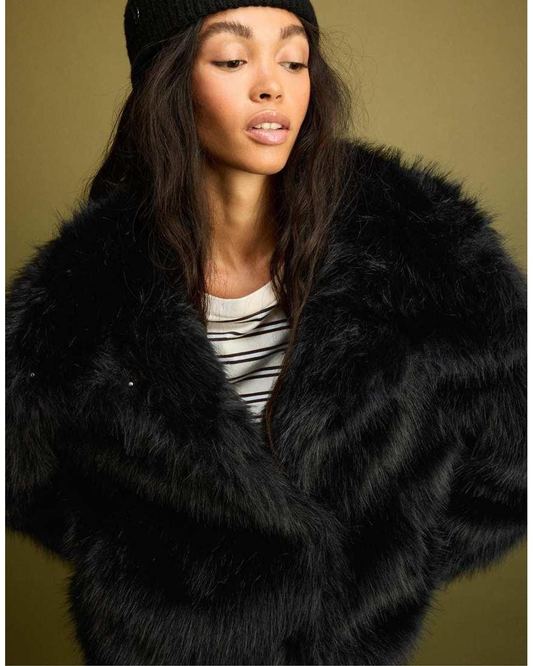Stradivarius Green Basic Faux Fur High Neck Jacket
