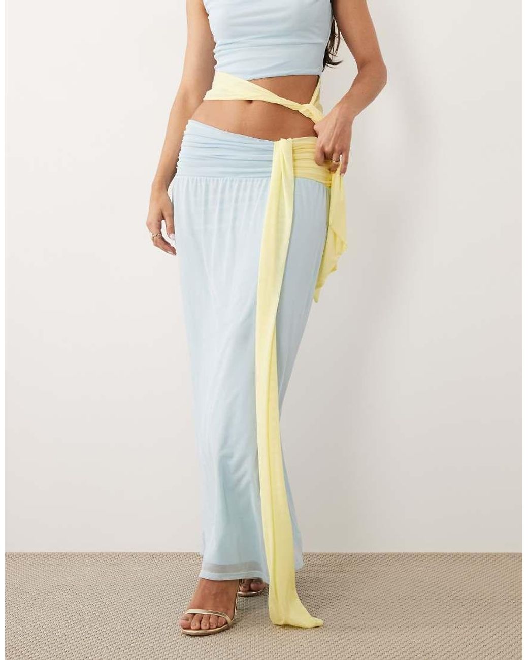 ASOS Blue Co-ord Mesh Colour Block Maxi Skirt With Sash